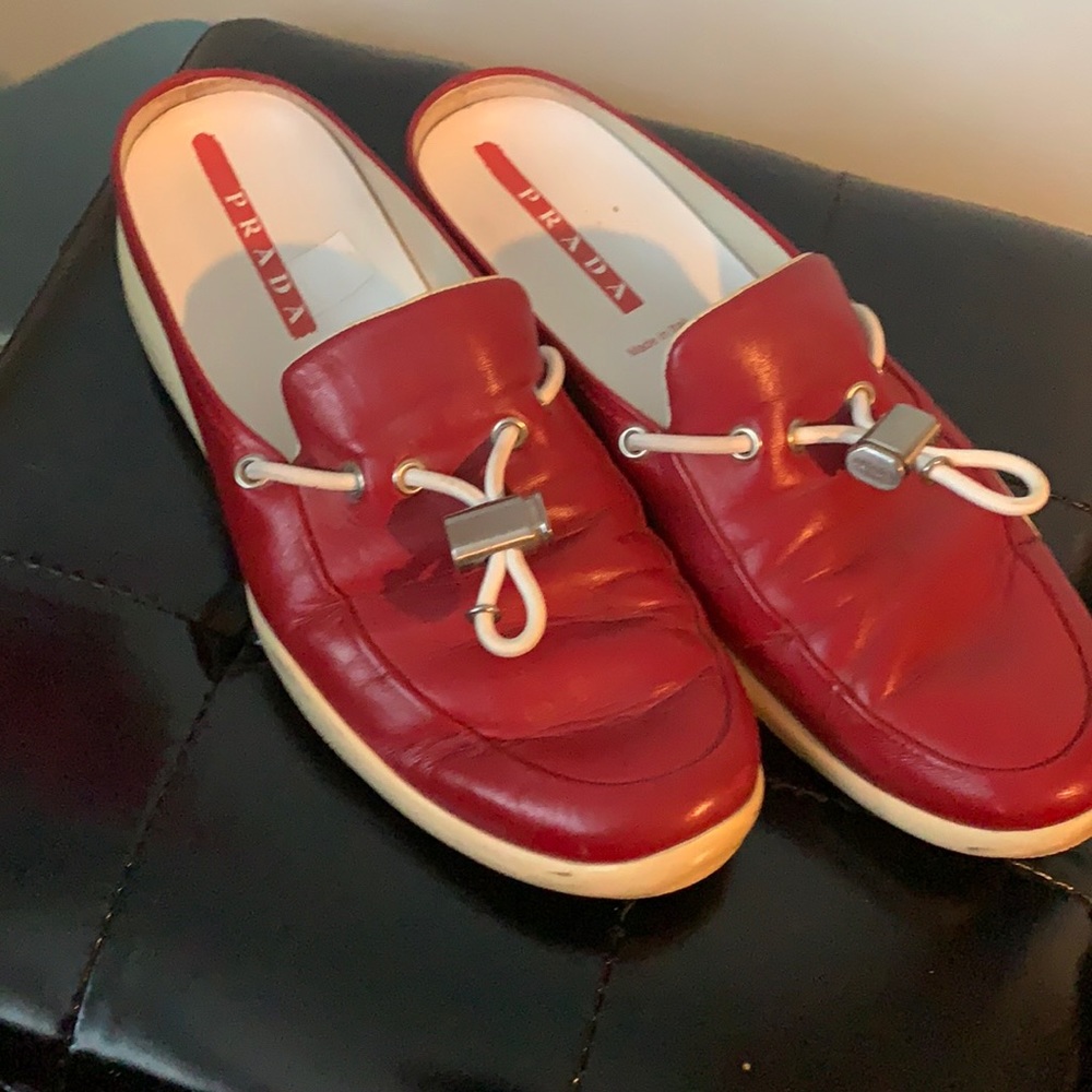 Authentic Prada red leather slip ons size 39 US 8.